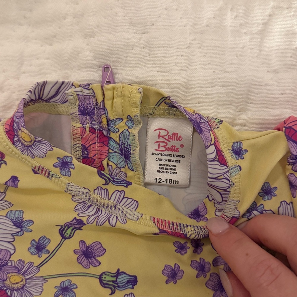 Ruffle Butts Yellow Floral Baby Swimsuit - Picture 2 of 3